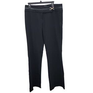Cache Women's Vintage Black‎ Stretch Leather Strip Horse Bit Wide Leg Trouser 12